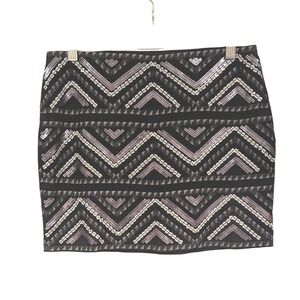 Express Womens Black Silver Sequin Y2K Chevron Beaded Mini Skirt Size S Small